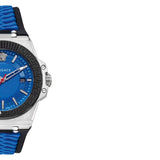 Versace Chain Reaction Quartz Blue Dial Blue & Black Leather Strap Watch for Men - VEDY00119 Authentic Buy Shop Now
