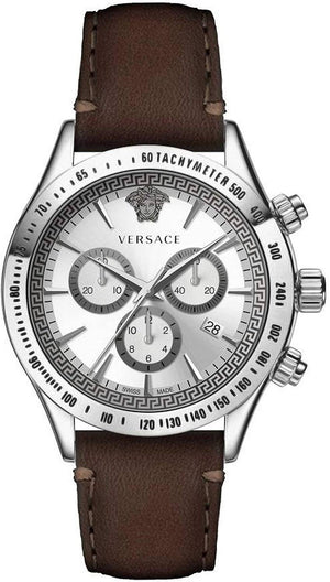 Versace Classic Chronograph Quartz Silver Dial Brown Leather Strap Watch For Men - VEV700119 Authentic Buy Shop Now