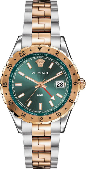 Versace Hellenyium GMT Green Dial Two Tone Steel Strap Watch for Men - V11050015 Authentic Buy Shop Now