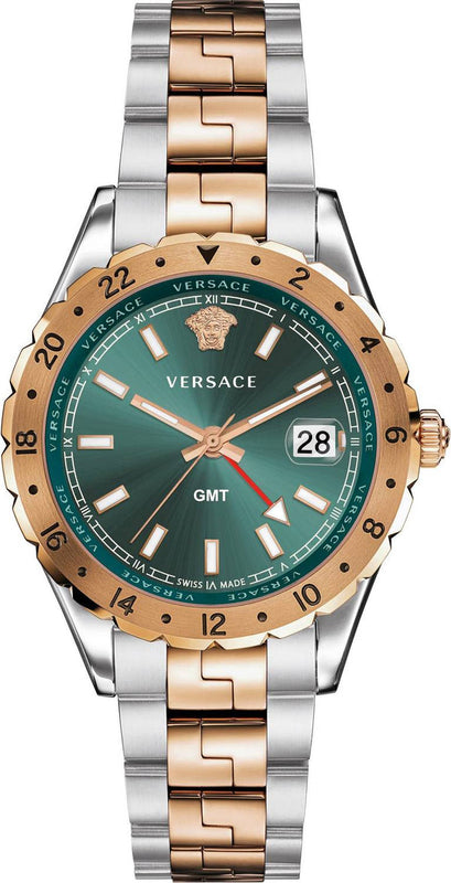 Versace Hellenyium GMT Green Dial Two Tone Steel Strap Watch for Men - V11050015 Authentic Buy Shop Now