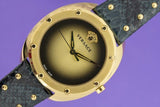 Versace Shadov Quartz Gold Dial Black Leather Strap Watch for Women - VEBM00318 Authentic Buy Shop Now