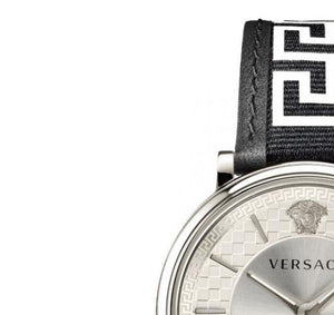 Versace V-Circle Silver Dial Black Leather Strap Watch for Men - VEBQ01219 Authentic Buy Shop Now
