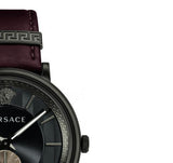 Versace V-Circle Manifesto Black Dial Maroon Leather Strap Watch for Men - VBQ040017 Authentic Buy Shop Now
