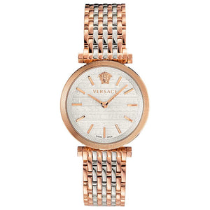 Versace V-Twist White Dial Two Tone Mesh Bracelet Watch for Women - VELS00719 Authentic Buy Shop Now
