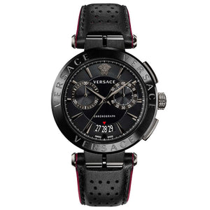 Versace V-Racer Aion Chronograph Black Dial Black Leather Strap Watch for Men - VBR030017 Authentic Buy Shop Now