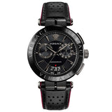 Versace V-Racer Aion Chronograph Black Dial Black Leather Strap Watch for Men - VBR030017 Authentic Buy Shop Now