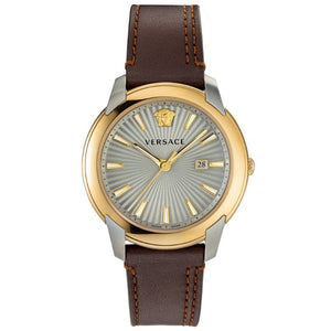 Versace V-Urban Quartz Grey Dial Brown Leather Strap Watch for Men - VELQ00219 Authentic Buy Shop Now