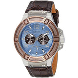 Guess Rigor Analogue Quartz Blue Dial Brown Leather Strap Watch For Men - W0040G10 Authentic Buy Shop Now
