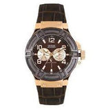 Guess Rigor Analog Brown Dial Brown Leather Strap Watch For Men - W0040G3 Authentic Buy Shop Now