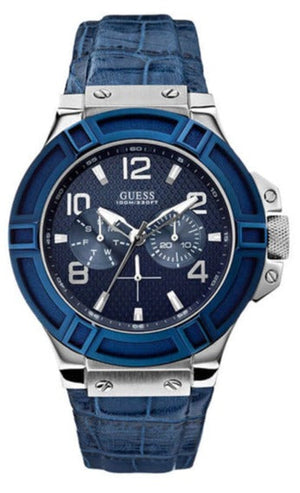 Guess Rigor Multifunction Chronograph Blue Dial Blue Leather Strap Watch For Men - W0040G7 Authentic Buy Shop Now