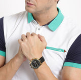 Guess Horizon Chronograph Quartz Black Dial Black Leather Strap Watch For Men - W0380G7 Authentic Buy Shop Now