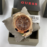 Guess Iconic Signature Brown Dial Rose Gold Steel Strap Watch For Men - W0668G1 Authentic Buy Shop Now