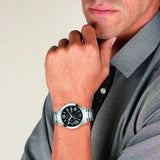 Guess Atlas Chronograph Black Dial Silver Steel Strap Watch For Men - W0668G3 Authentic Buy Shop Now