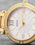 Guess Park Ave South Analog White Dial Gold Steel Strap Watch For Women - W0767L2 Authentic Buy Shop Now