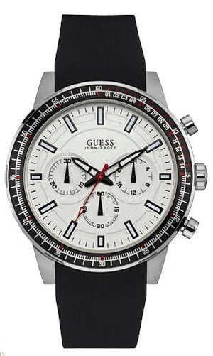Guess Fuel Multifunction White Dial Black Rubber Strap Watch for Men - W0802G1 Authentic Buy Shop Now