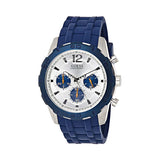 Guess Caliber Chronograph White Dial Blue Rubber Strap Watch for Men - W0864G6 Authentic Buy Shop Now