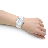 Guess Wanderlust Crystals Silver Dial White Rubber Strap Watch for Women - W1059L1 Authentic Buy Shop Now