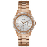Guess Bedazzle Diamonds Silver Dial Rose Gold Steel Strap Watch For Women - W1097L3 Authentic Buy Shop Now