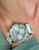 Guess Frontier Diamonds Silver Dial White Rubber Strap Watch For Women - W1160L4 Authentic Buy Shop Now