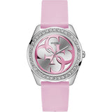Guess G-Twist Diamonds Silver Dial Pink Rubber Strap Watch for Women - W1240L1 Authentic Buy Shop Now