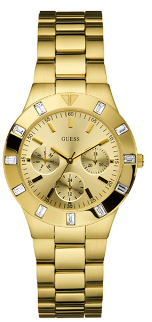 Guess Glisten Analog Gold Dial Gold Steel Strap Watch For Women - W13576l1 Authentic Buy Shop Now