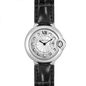 Cartier Ballon Bleu de Cartier Diamonds Silver Dial Black Leather Strap Watch for Women - W4BB0008 Authentic Buy Shop Now