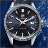 Tag Heuer Carrera Quartz Diamonds Blue Dial Blue Leather Strap Watch for Women - WAR1114.FC6391 Authentic Buy Shop Now