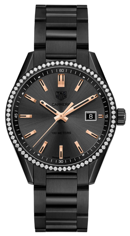 Tag Heuer Carrera Quartz Diamonds Black Dial Black Steel Strap Watch for Women - WAR1115.BA0602 Authentic Buy Shop Now