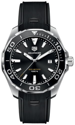 Tag Heuer Aquaracer Quartz Black Dial Black Rubber Strap Watch for Men - WAY101A.FT6141 Authentic Buy Shop Now