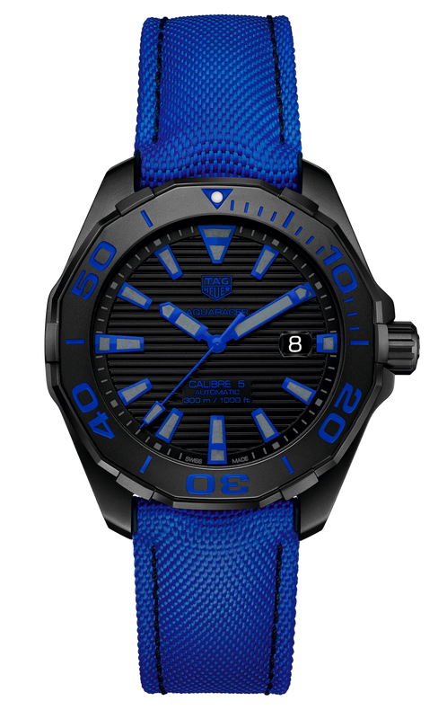 Tag Heuer Aquaracer Calibre 5 Automatic Titanium Black Dial Blue Nylon Strap Watch for Gents - WAY208B.FC6382 Authentic Buy Shop Now