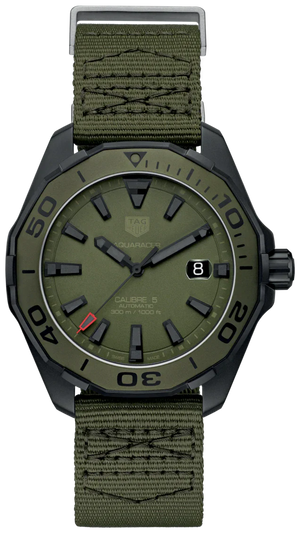 Tag Heuer Aquaracer Automatic Green Dial Khakhi Green Nylon Strap Watch for Men - WAY208E.FC8222 Authentic Buy Shop Now