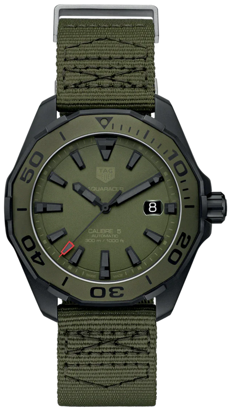 Tag Heuer Aquaracer Automatic Green Dial Khakhi Green Nylon Strap Watch for Men - WAY208E.FC8222 Authentic Buy Shop Now