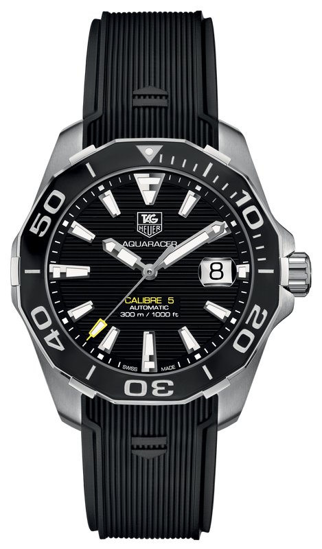 Tag Heuer Aquaracer Calibre 5 Automatic Black Dial Black Rubber Strap Watch for Men - WAY211A.FT6151 Authentic Buy Shop Now