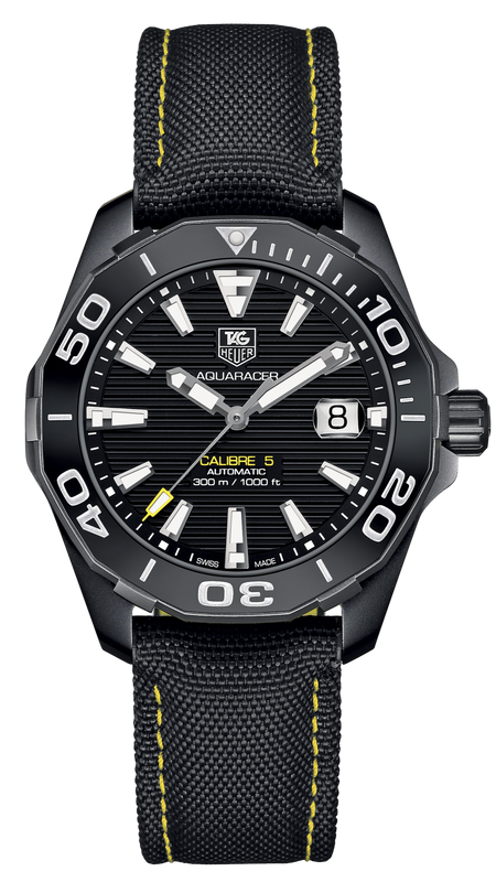 Tag Heuer Aquaracer Calibre 5 Automatic Black Dial Black Nylon Strap Watch for Men - WAY218A.FC6362 Authentic Buy Shop Now