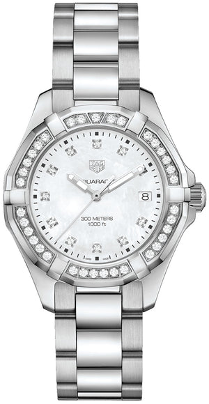Tag Heuer Aquaracer Diamonds Mother of Pearl White Dial Silver Steel Strap Watch for Women - WBD131C.BA0748 Authentic Buy Shop Now