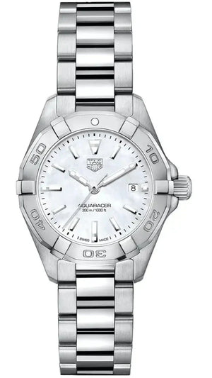 Tag Heuer Aquaracer Quartz Mother of Pearl White Dial Silver Steel Strap Watch for Women - WBD1411.BA0741 Authentic Buy Shop Now