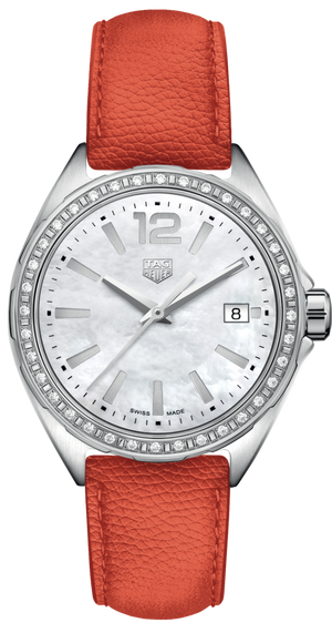 Tag Heuer Formula 1 Quartz Diamonds Mother of Pearl Dial Orange Leather Strap Watch for Women - WBJ131A.FC8250 Authentic Buy Shop Now