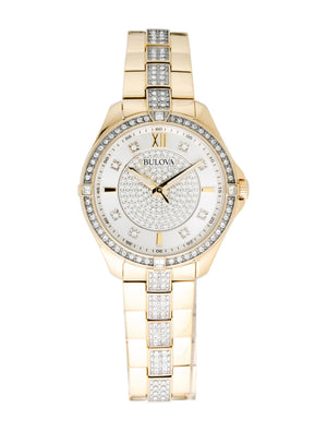 Bulova Crystal Collection Silver Crystal Dial Gold Steel Strap Watch for Women - 98L228 Authentic Buy Shop Now