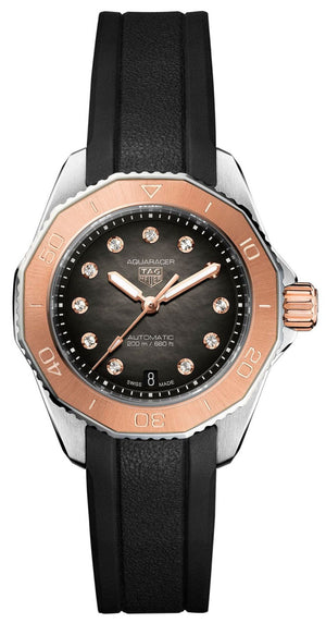 Tag Heuer Aquaracer Professional 200 Automatic Diamonds Black Dial Black Rubber Strap Watch for Women - WBP2451.FT6200 Authentic Buy Shop Now