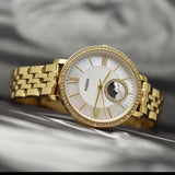 Fossil Jacqueline Moonphase Mother of Pearl Dial Gold Steel Strap Watch for Women - ES5167 Authentic Buy Shop Now