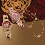 Michael Kors Camille Analog Red Dial Gold Steel Strap Watch For Women - MK7196 Authentic Buy Shop Now