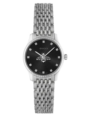 Gucci G Timeless Quartz Black Dial Silver Steel Strap Watch For Women - YA1265020 Authentic Buy Shop Now