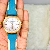 Burberry Heritage Gold Dial Blue Leather Strap Watch for Women - BU9112 Authentic Buy Shop Now