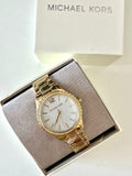 Michael Kors Layton Three Hand Mother of Pearl White Dial Gold Steel Strap Watch For Women - MK6870 Authentic Buy Shop Now