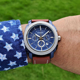 Fossil Machine Chronograph Blue Dial Brown Leather Strap Watch for Men - FS5232 Authentic Buy Shop Now