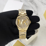 Michael Kors Lennox Three Hand Gold Dial Gold Steel Strap Watch For Women - MK7229 Authentic Buy Shop Now