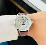Fossil Neutra Minimalist Moonphase Silver Dial Brown Leather Strap Watch for Men - FS5905 Authentic Buy Shop Now