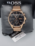 Hugo Boss Associate Black Dial Rose Gold Mesh Bracelet Watch for Men - 1513806 Authentic Buy Shop Now