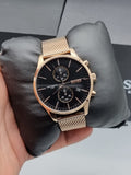Hugo Boss Associate Black Dial Rose Gold Mesh Bracelet Watch for Men - 1513806 Authentic Buy Shop Now