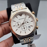 Emporio Armani Zeta Chronograph Quartz White Dial Two Tone Steel Strap Watch For Men - AR1998 Authentic Buy Shop Now